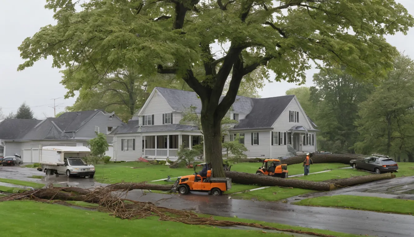 A local provider's crew clearing a storm-fallen tree from a backyard in the Green area